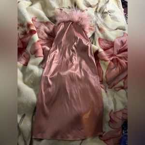 Fashion nova pale pink gown with feather and satin